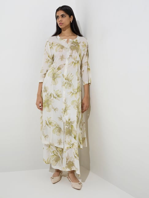 Zuba by Westside Green Floral Design A-Line Kurta-picture-15