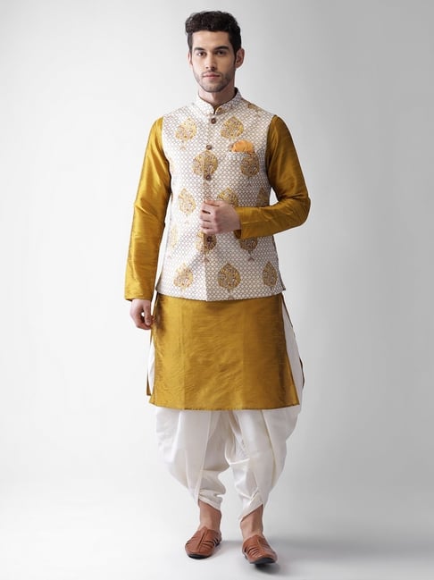 Kisah Multi Blended Regular Fit Print Kurta Nehru Jacket Dhoti Pant - Main Image