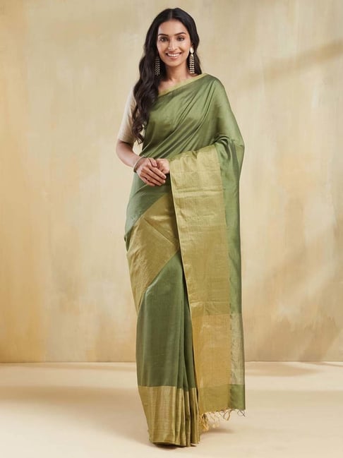 Fabindia Green Woven Design Sarees-picture-44