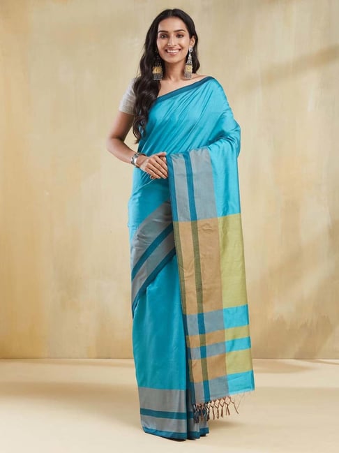 Fabindia Blue Printed Sarees-picture-36