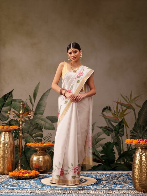 Silk Land Onam Special Floral Printed Soft Silk Kasavu Saree-picture-38