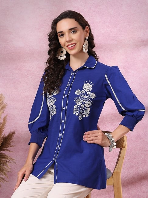 Nayam by Lakshita Blue Linen Embroidery Shirt-picture-36