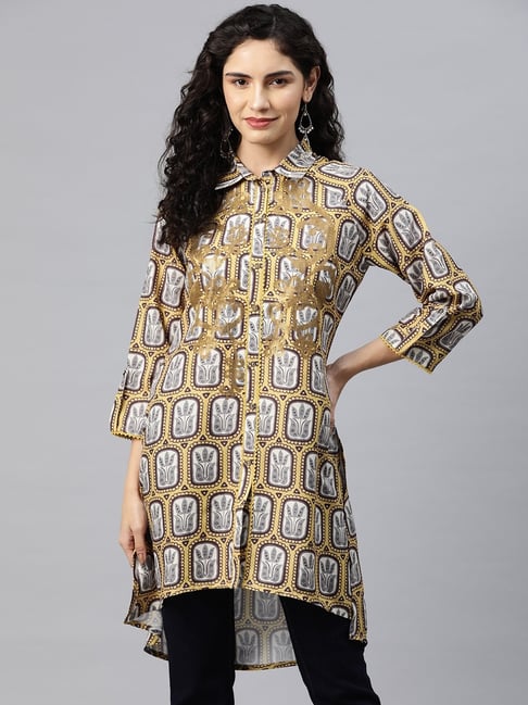 Nayam by Lakshita Yellow Viscose Printed Kurti-picture-24