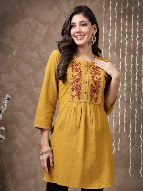 Nayam by Lakshita Yellow Cotton Embroidery Kurti-picture-26