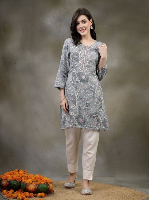 Nayam by Lakshita Grey Viscose Printed Kurti-picture-17