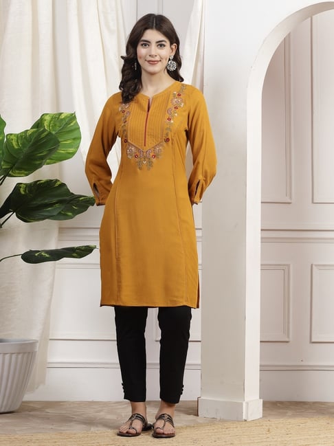 Nayam by Lakshita Yellow Viscose Embroidery Kurta-picture-42