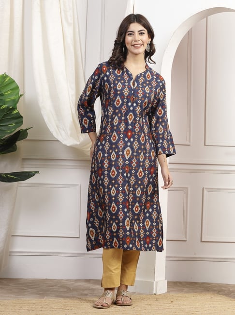 Nayam by Lakshita Blue Chanderi Printed Kurta-picture-19