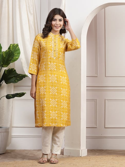 Nayam by Lakshita Yellow Chanderi Printed Kurta-picture-17