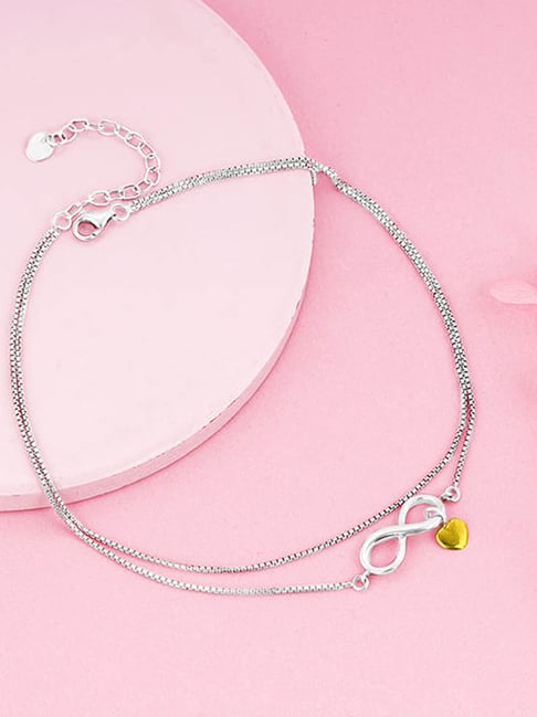 GIVA 925 Sterling Silver Dual Tone Forever Heart Anklets For Women-picture-23