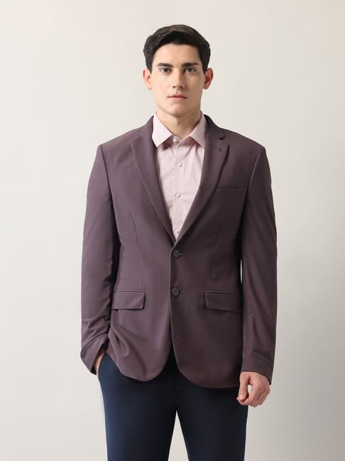 Arrow Purple Slim Fit Self Pattern Blazer