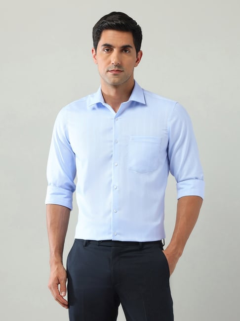 Arrow Blue Cotton Regular Fit Self Pattern Shirt-picture-32