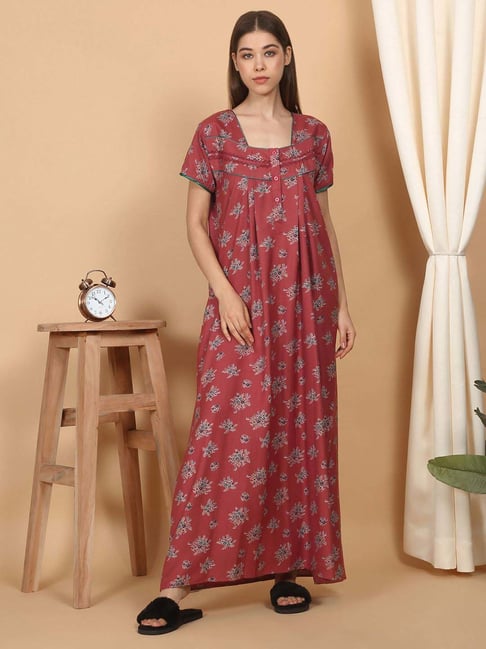 Sweet Dreams Maroon Printed Nighty-picture-18