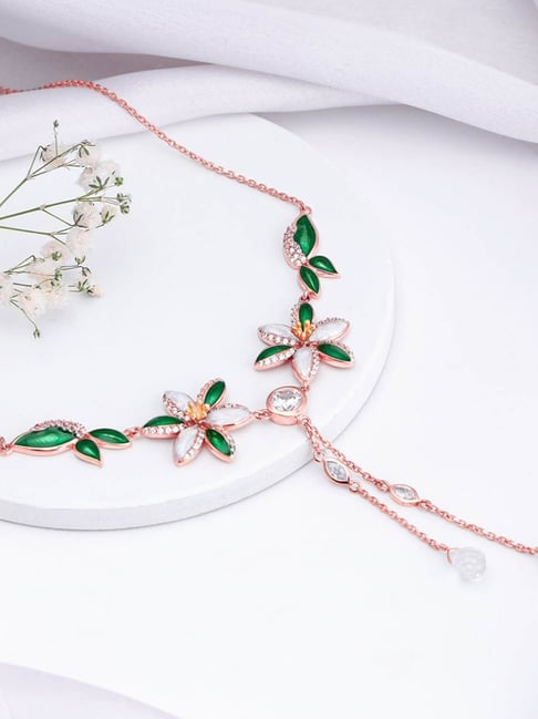 GIVA 925 Sterling Silver Bhumi Rose Gold Trillium Necklace For Women - Main Image