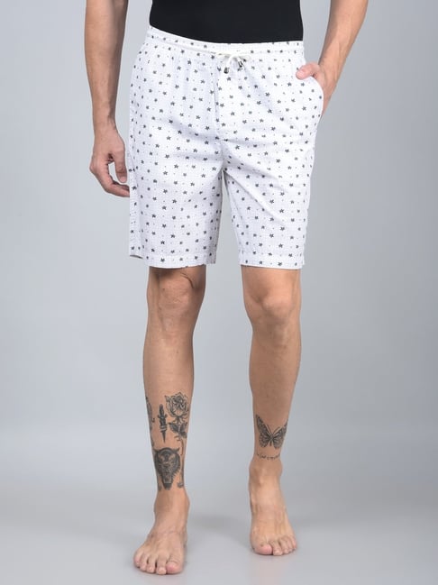 Crimsoune Club White Cotton Regular Floral Shorts