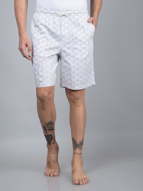 Crimsoune Club White Cotton Regular Floral Shorts
