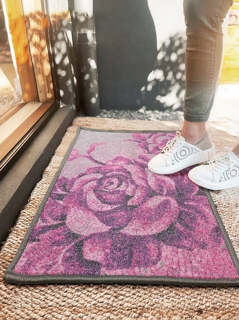 Bianca Pink & Purple Nylon Floral Door Mat (Large)