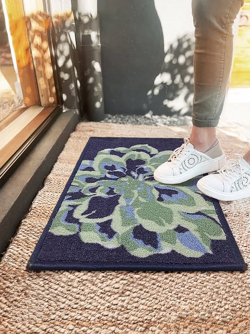 Bianca Green & Black Nylon Floral Door Mat (Medium)