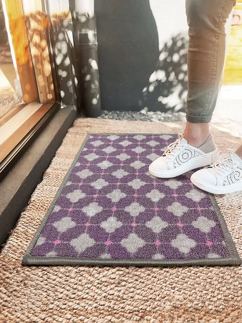 Bianca Purple & Grey Nylon Abstract Door Mat (Medium)