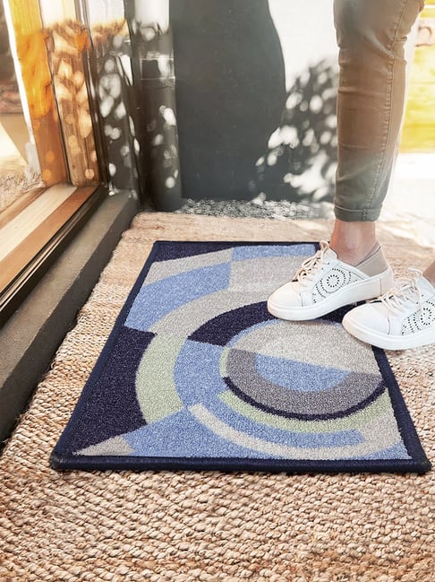 Bianca Grey & Blue Nylon Abstract Door Mat (Medium)