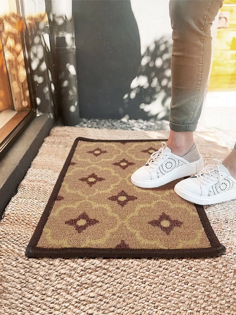 Bianca Brown & Beige Nylon Abstract Door Mat (Small)