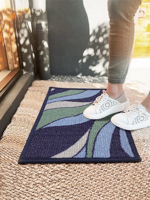 Bianca Green & Blue Nylon Abstract Door Mat (Small)