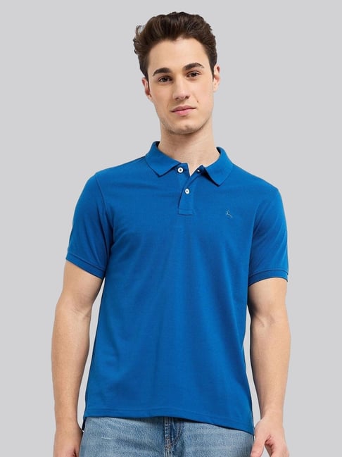 Parx Blue Regular Fit Self Pattern Polo T-Shirt-picture-15