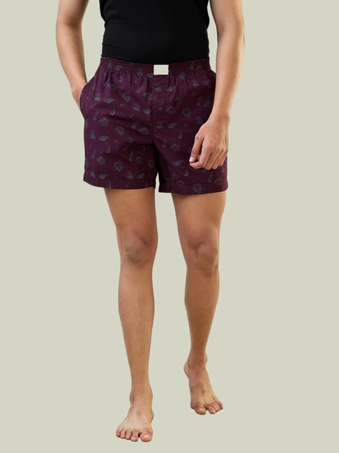 SleepZ by Raymond Purple Cotton Regular Fit Printed Boxers-picture-33