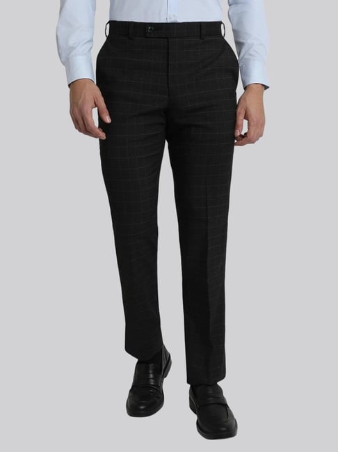 Park Avenue Black Regular Fit Checks Trousers-picture-28