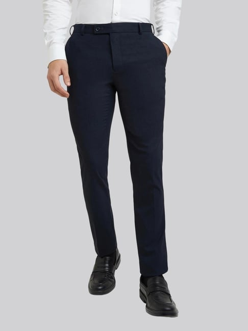 Raymond Navy Slim Fit Self Pattern Trousers