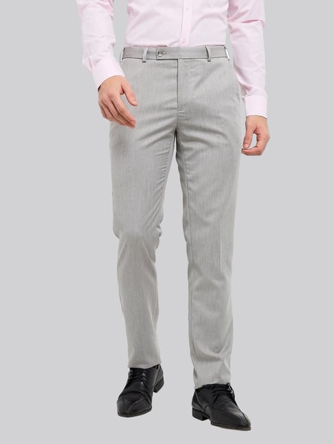 Raymond Grey Slim Fit Self Pattern Trousers