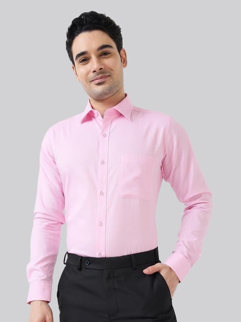 Raymond Pink Cotton Slim Fit Self Pattern Shirt