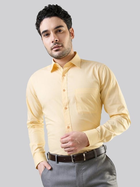 Raymond Yellow Cotton Slim Fit Shirt