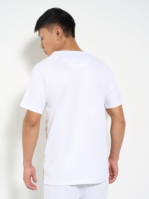 Ajile By Pantaloons White Slim Fit Abstract Sports T-Shirt