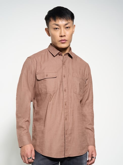 Sf Jeans By Pantaloons Brown Cotton Slim Fit Shirt-picture-17