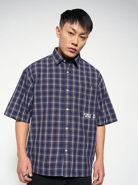 Sf Jeans By Pantaloons Blue Cotton Boxy Fit Checks Shirt-picture-11