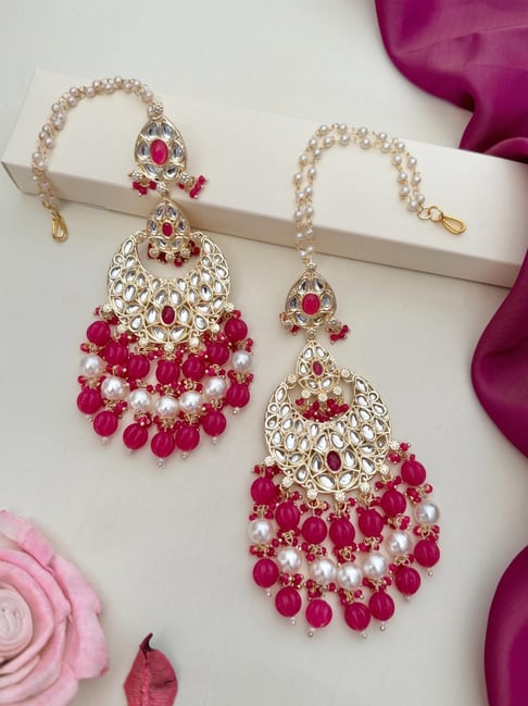 Abdesigns Gold-Tone Plated Meenakari Kundan Studded And Beaded Minimal Dangler Earrings-picture-20