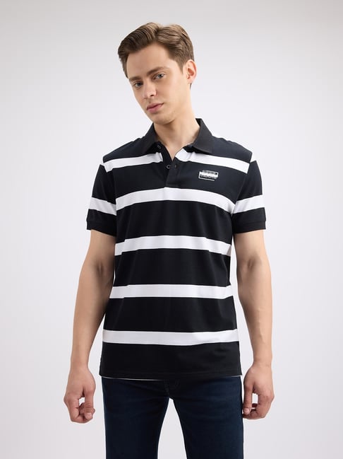Pepe Jeans Black & White Regular Fit Striped Polo T-Shirt-picture-25