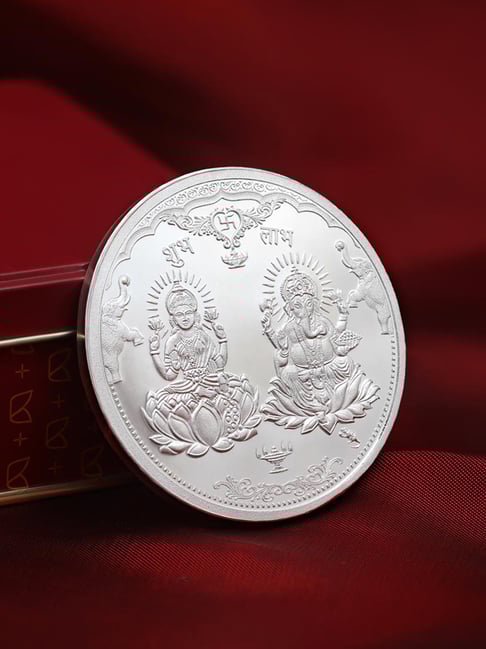 Kalyan Jewellers 999 Purity 100gm Lakshmi & Ganesha Silver Coin