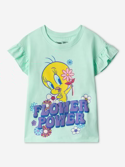 The Souled Store Girls Green Cotton Regular Graphic Casual Top-picture-28