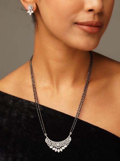 Abdesigns Silver American Diamond Studded & Beaded Minimal Mangalsutras-picture-39