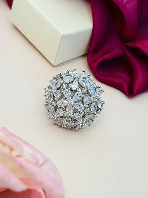 Abdesigns Silver Exquisite American Diamond Cocktail Rings