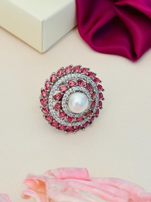 Abdesigns Silver Exquisite American Diamond Cocktail Rings-picture-28