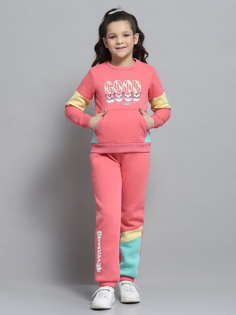Buy Monte Carlo Girls Printed Pink Round Neck Full Sleeve