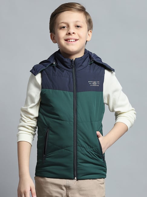 Monte Carlo Boys Printed Green Detachable Hood Sleeveless Jacket-picture-41