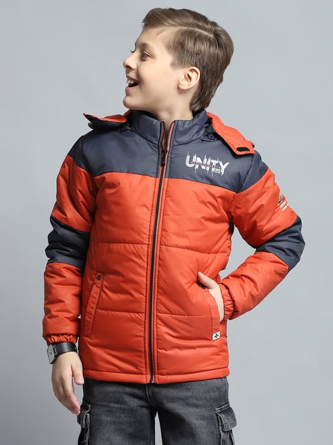 Monte Carlo Boys Printed Rust & Navy Blue Detachable Hood Full Sleeve Jacket-picture-23