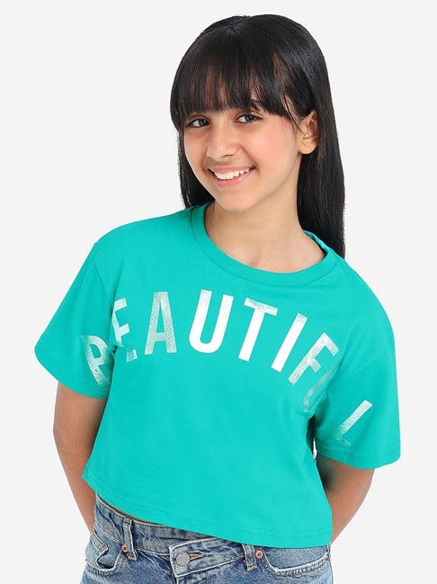 Bonkids Girls Typography Printed Crop Cotton T-Shirt-picture-29