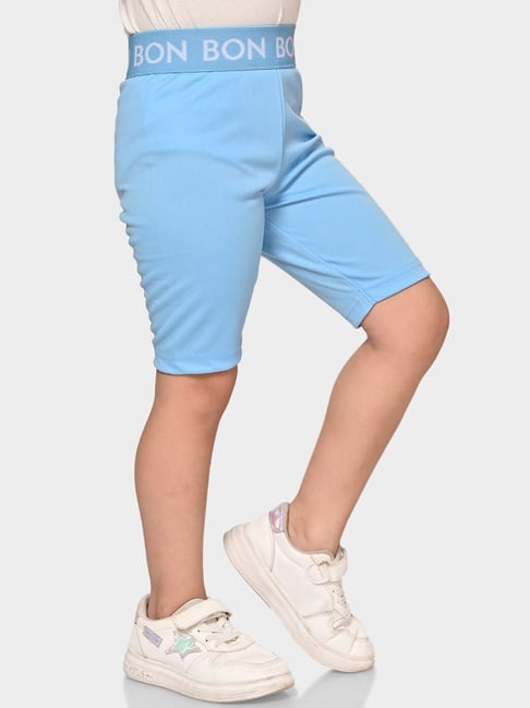 Bonkids Girls Blue Skinny Fit High-Rise Sports Shorts