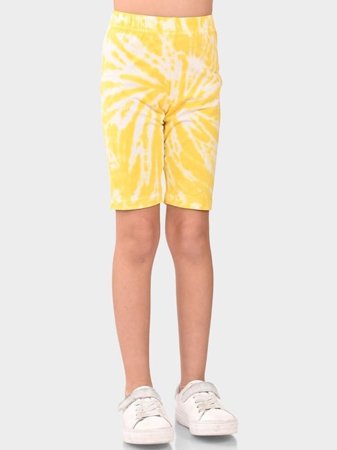 Bonkids Girls Yellow Printed Skinny Fit High-Rise Shorts-picture-11