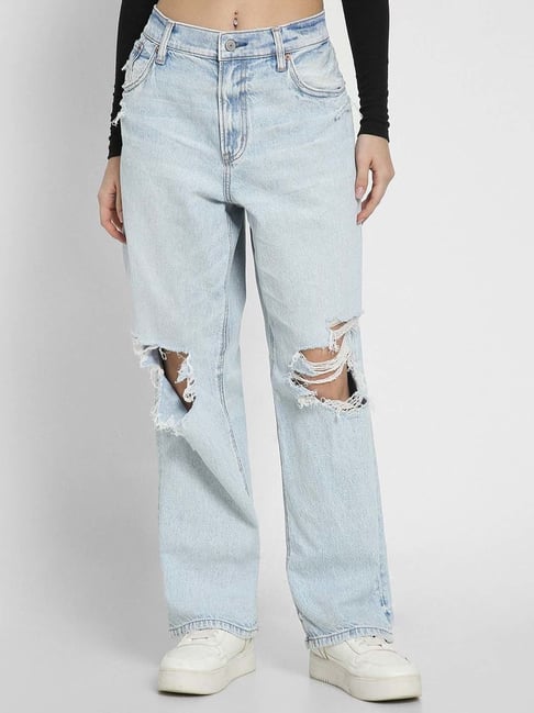 Buy American Eagle Blue Cotton Regular Fit Distressed Jeans for