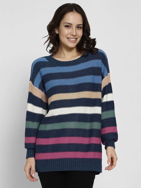 American Eagle Navy Regular Fit Striped Sweater-picture-20